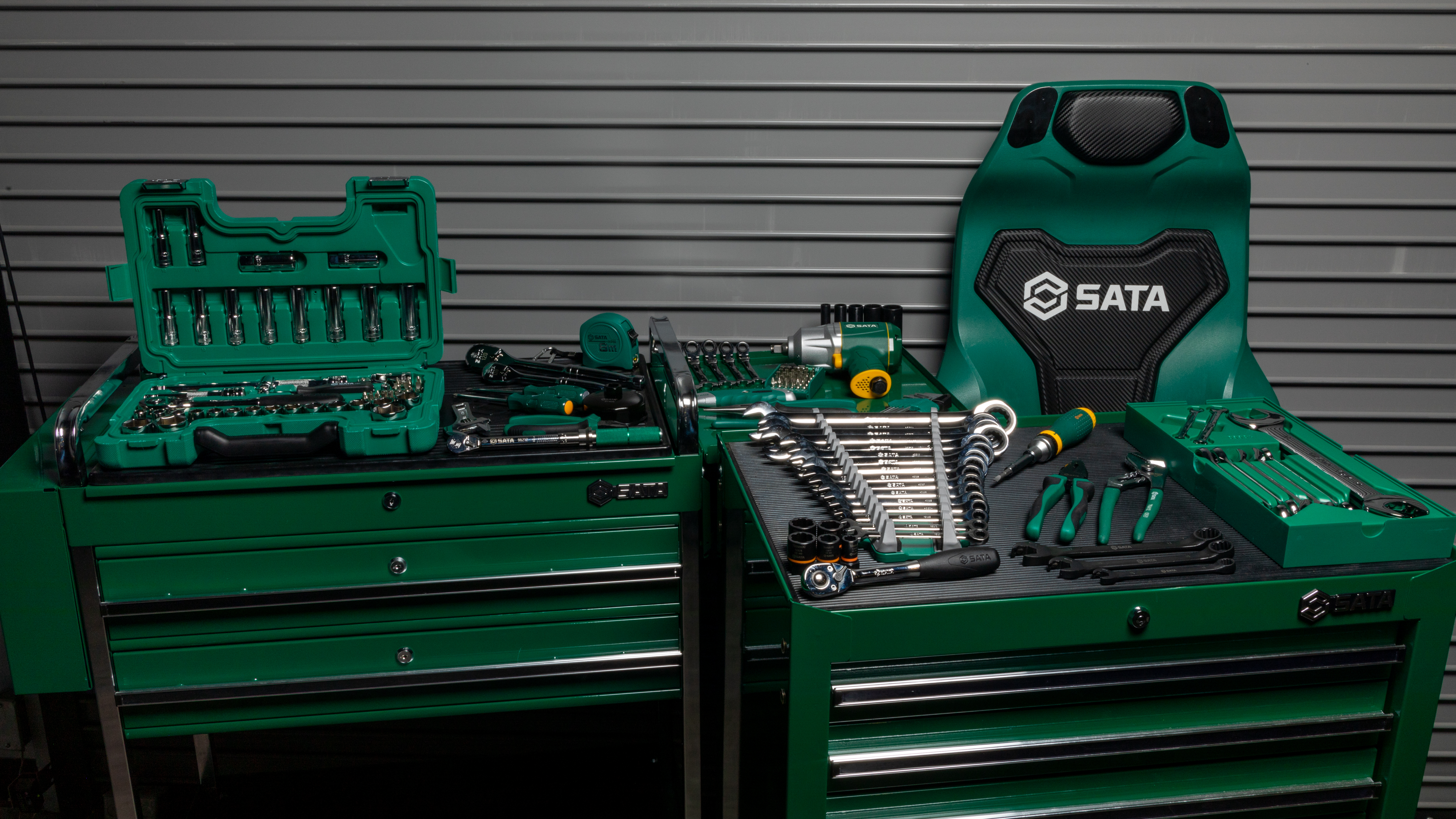 SATA Tools stacked on Tool Trolley
